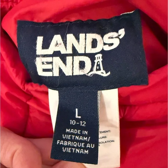 Kids Lands End Reversible Insulated Fleece Winter Jacket Red Puffy Jacket 10-12 - Picture 3 of 12